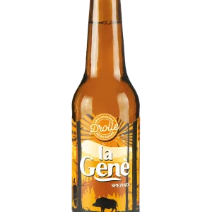 Birra Genè Drolle, birra artigianale speziata ispirata alle birre di fattoria con rami di ginepro e radice di genziana.